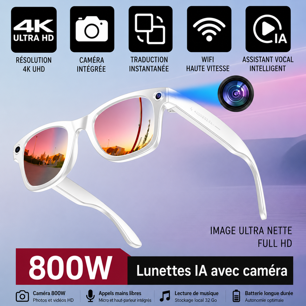 AI Smart Glasses W610 – Lunettes Connectées Bluetooth avec ChatGPT & Caméra HD