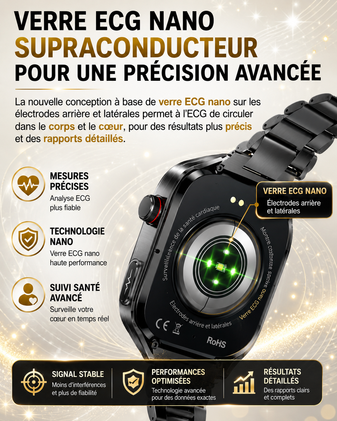 Montre Connectée Santé Premium IA – ECG, Température, Oxygène Sanguin & Analyse Complète