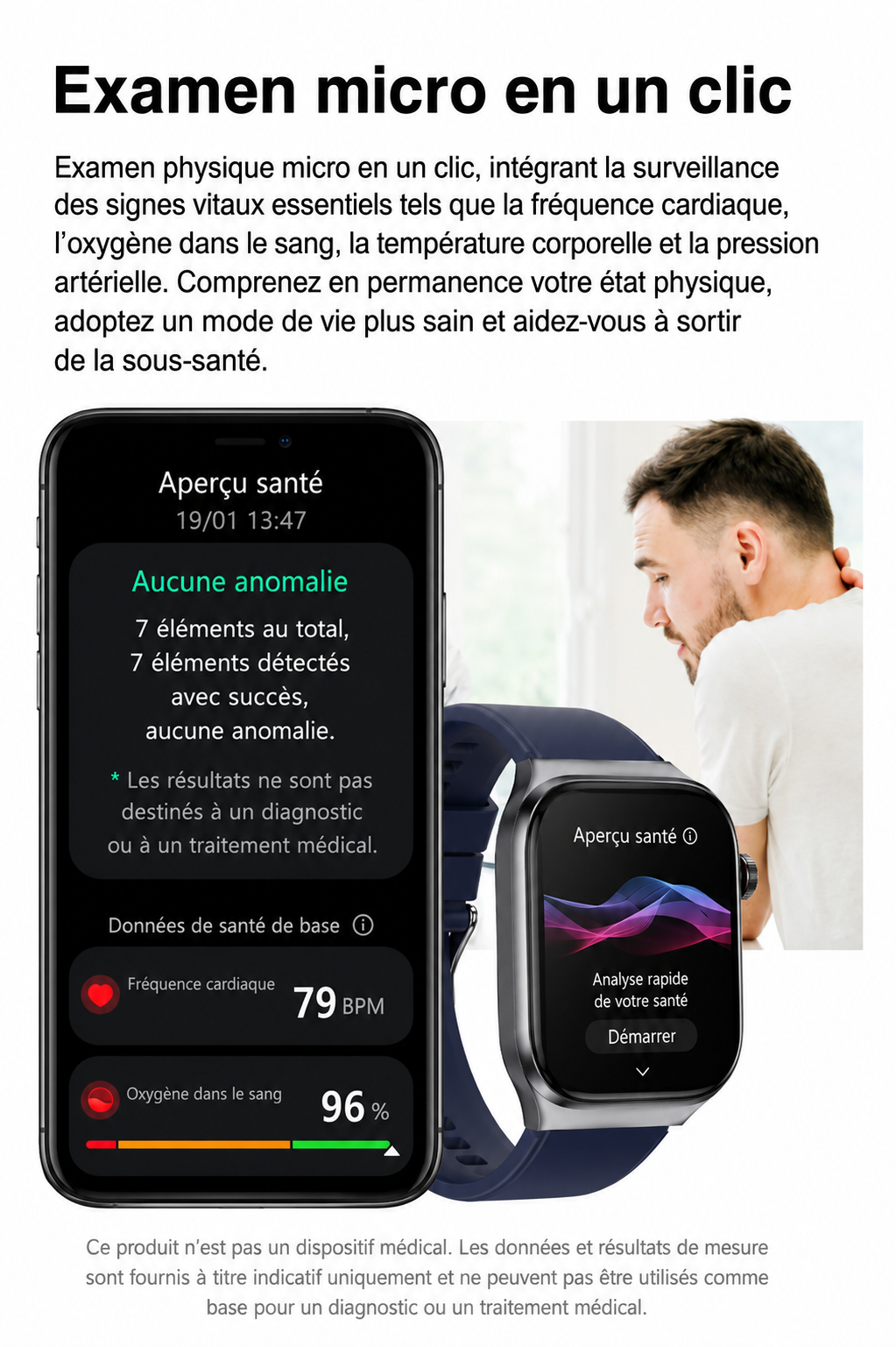 Montre Connectée Santé Premium IA – ECG, Température, Oxygène Sanguin & Analyse Complète