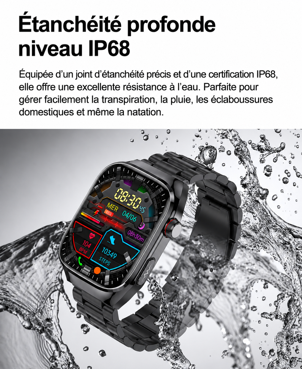 Montre Connectée Santé Premium IA – ECG, Température, Oxygène Sanguin & Analyse Complète