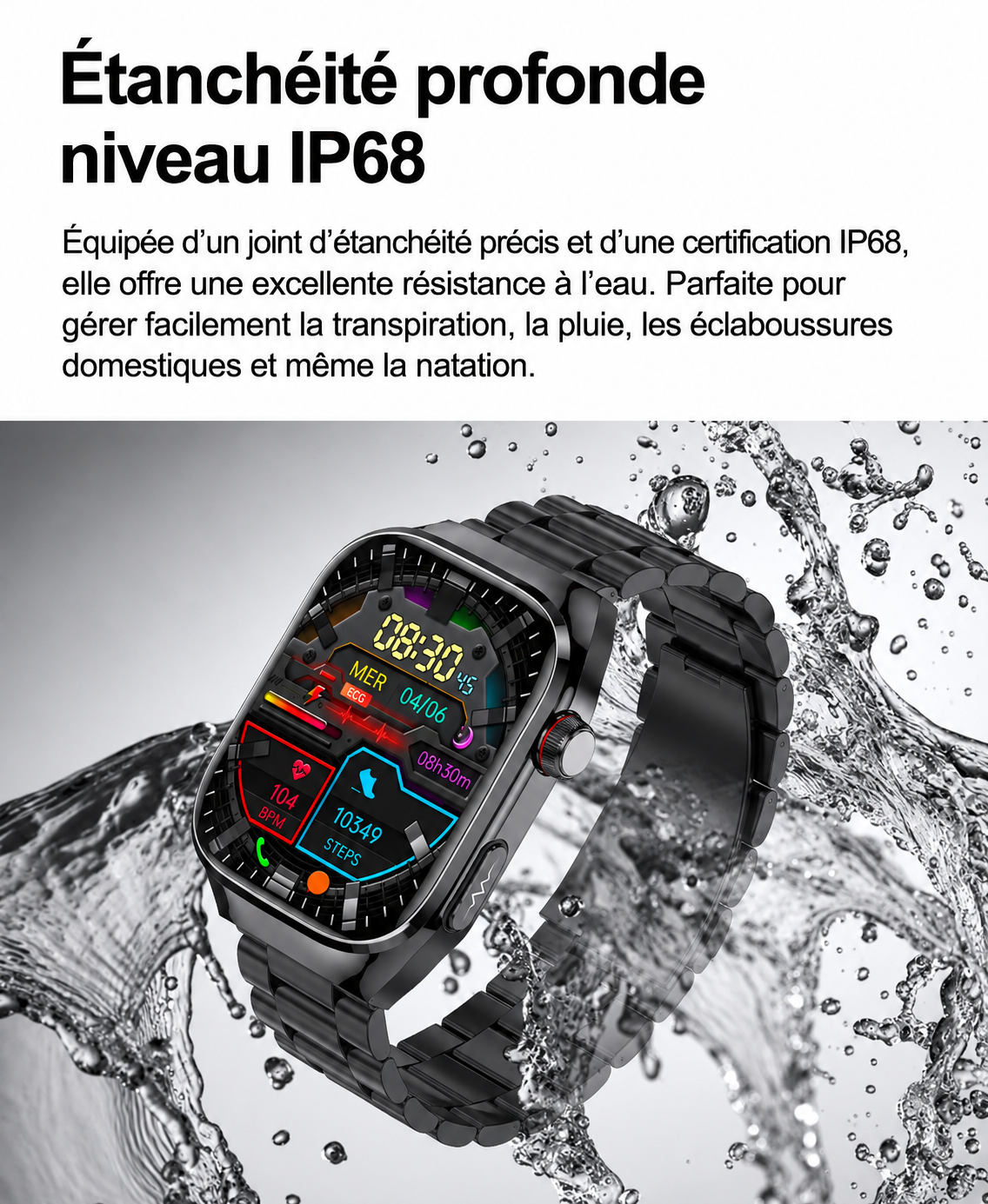 Montre Connectée Santé Premium IA – ECG, Température, Oxygène Sanguin & Analyse Complète