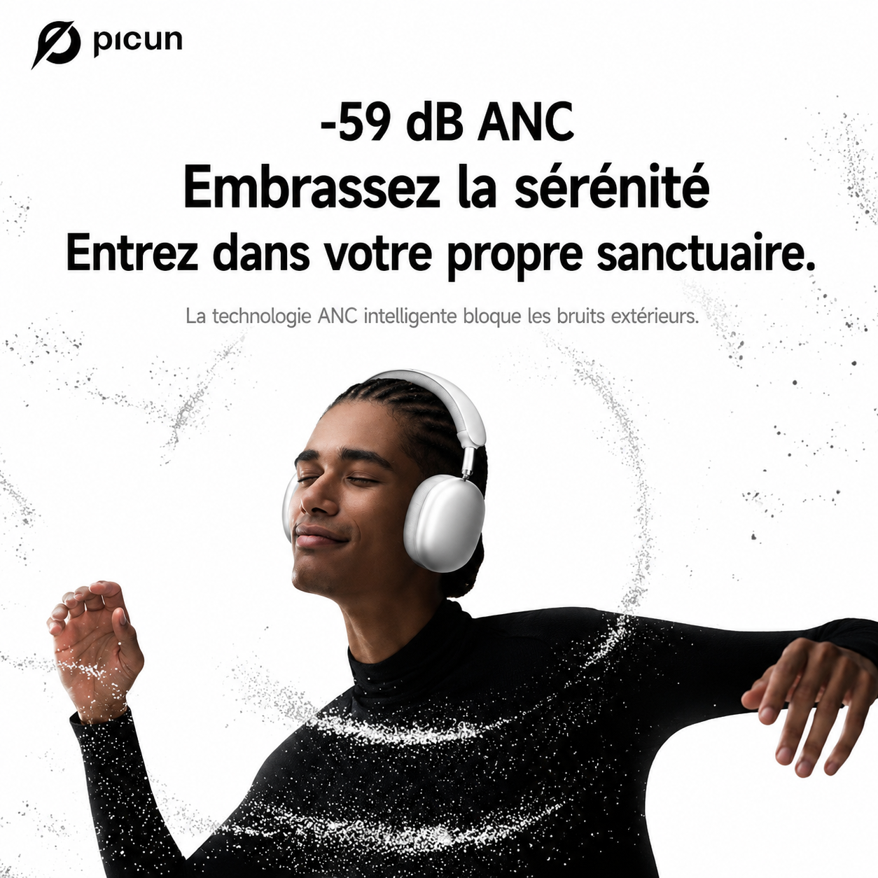 Picun F8 MAX ANC – Casque Bluetooth 6.0 Hi-Fi avec Réduction de Bruit Active 59 dB