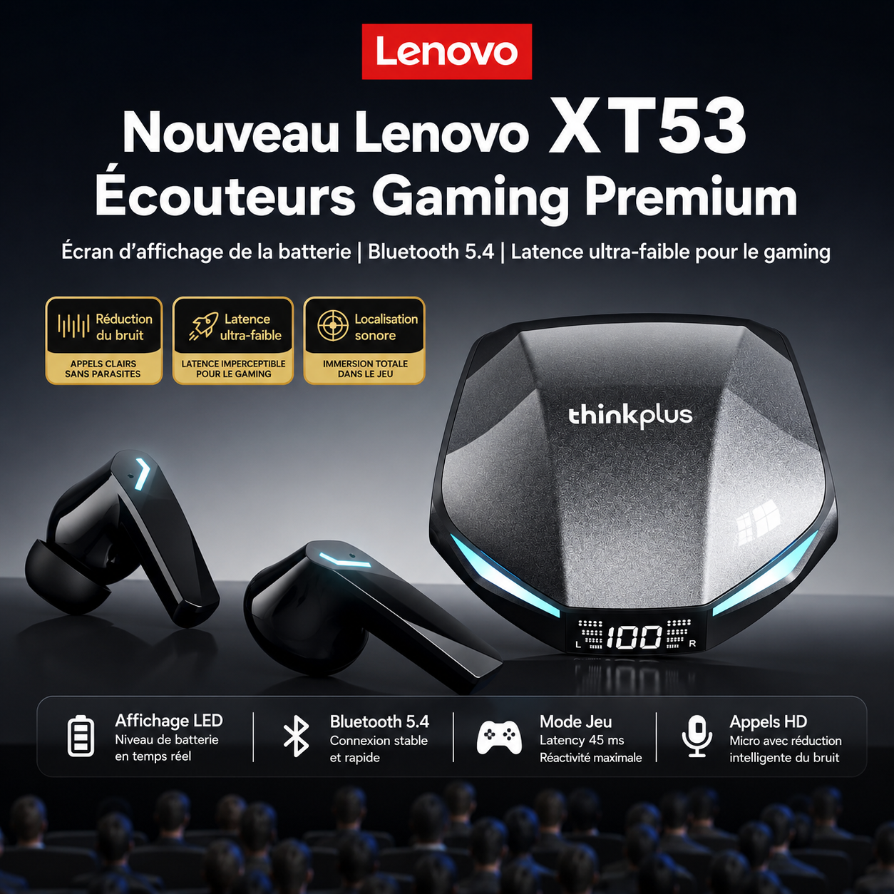 Lenovo XT53™ – Écouteurs Bluetooth 5.4 Gaming & Hi-Fi