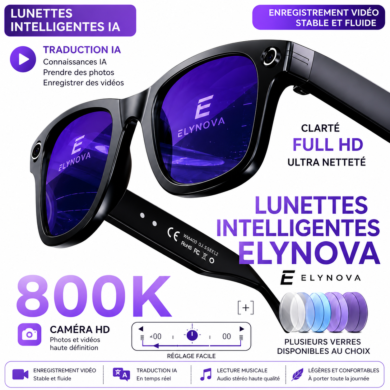 AI Smart Glasses W610 – Lunettes Connectées Bluetooth avec ChatGPT & Caméra HD