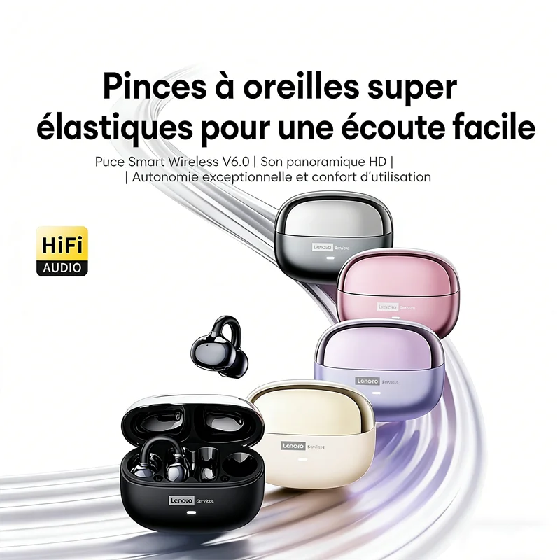 Écouteurs Bluetooth Lenovo LE302 OWS – Confort Ouvert, Son Spatial 9D & Bluetooth 6.0