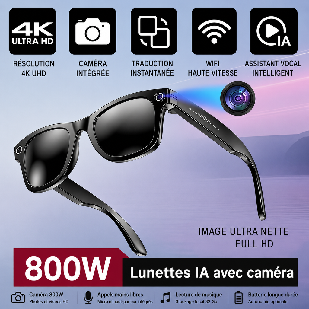 AI Smart Glasses W610 – Lunettes Connectées Bluetooth avec ChatGPT & Caméra HD