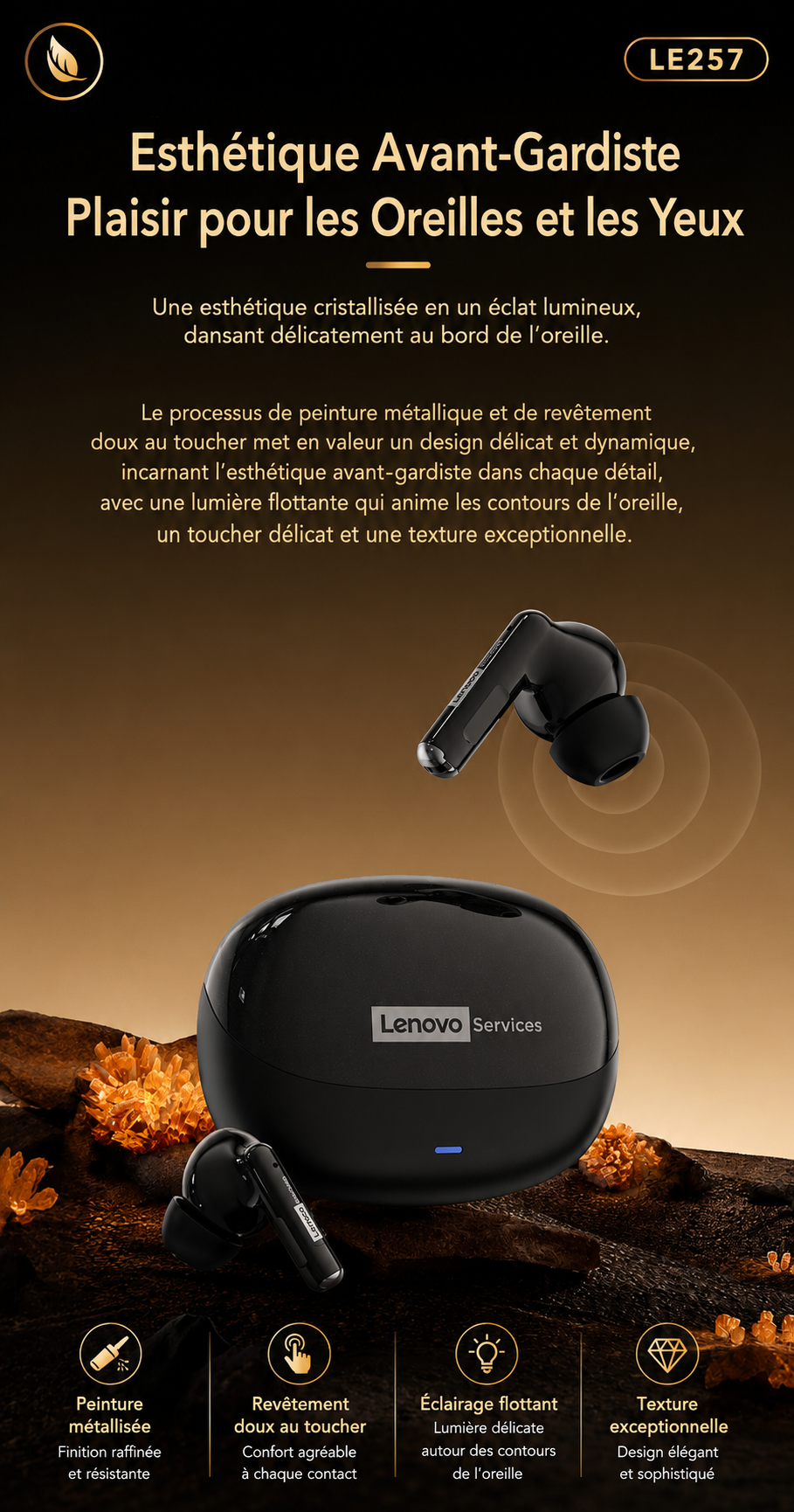 Lenovo LE257 – Écouteurs Bluetooth 6.0 HiFi avec Réduction de Bruit ENC