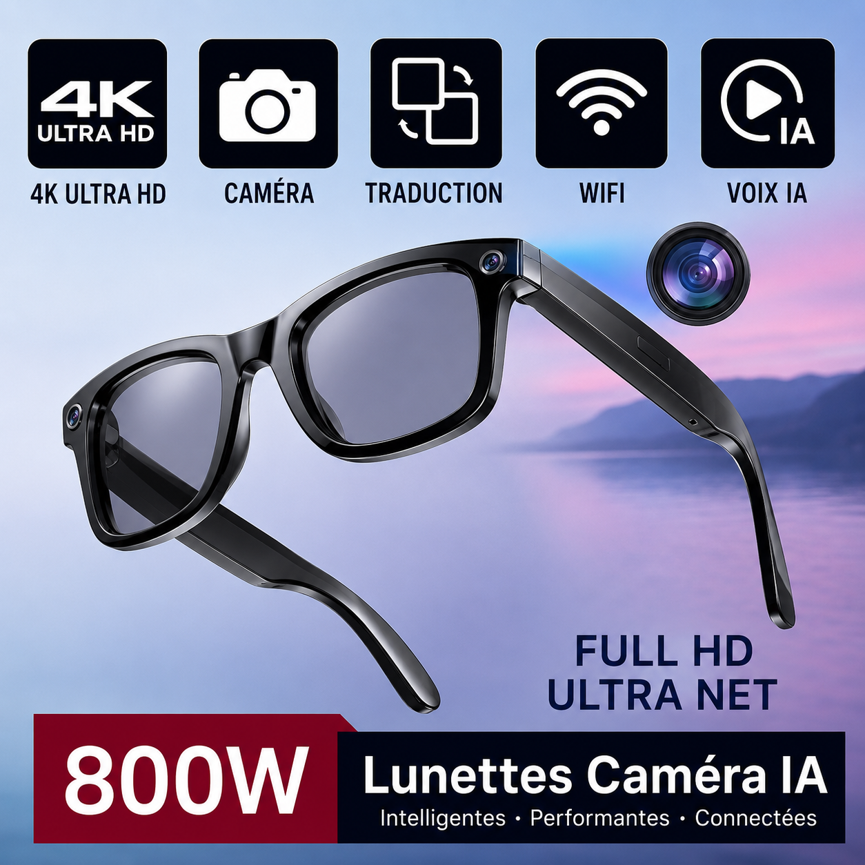 AI Smart Glasses W610 – Lunettes Connectées Bluetooth avec ChatGPT & Caméra HD
