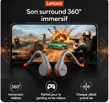 Lenovo X7 – Écouteurs Bluetooth 5.3 Conduction d’Air Sport & Gaming